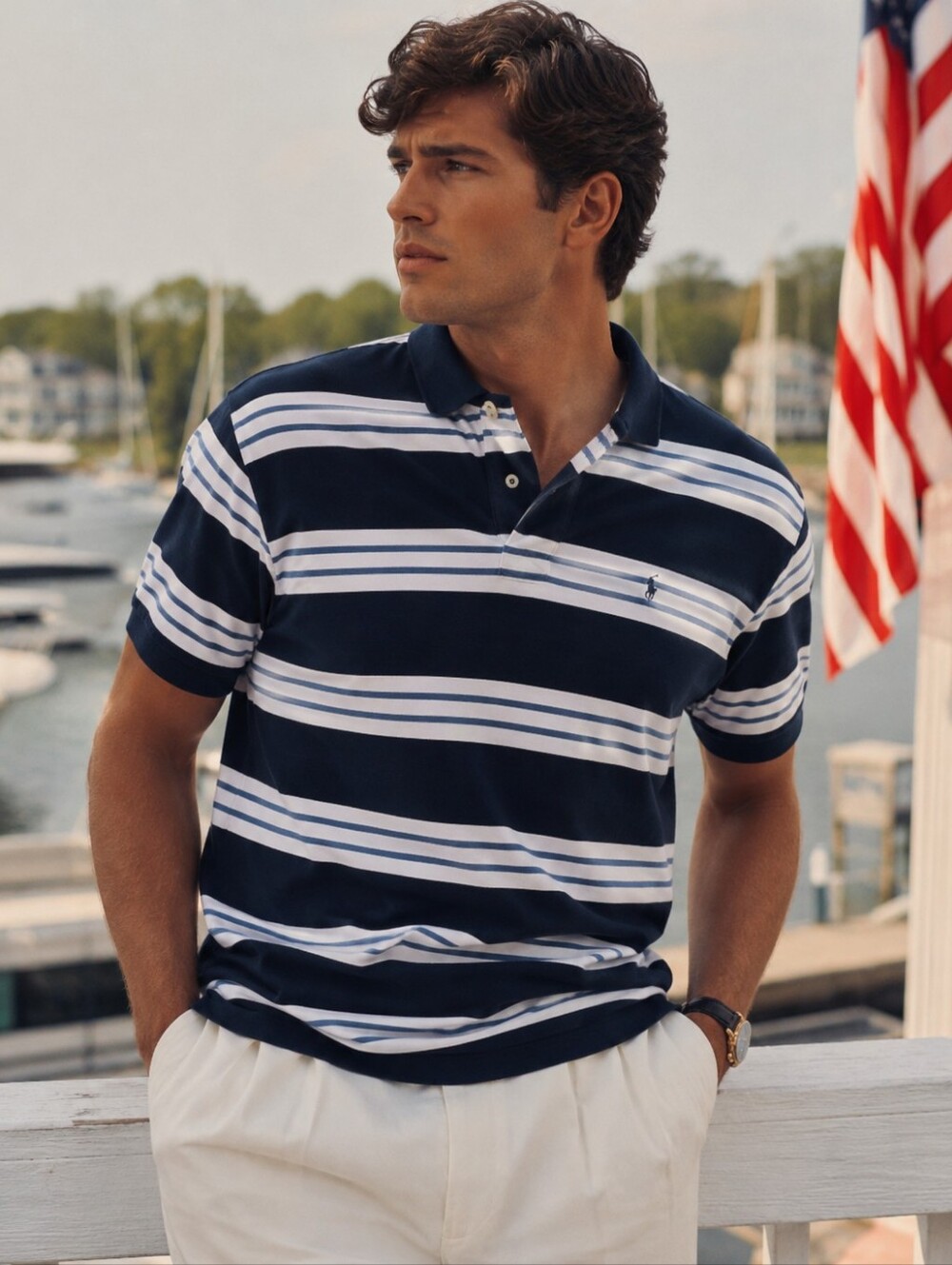 Polo Ralph Lauren Striped Polo Shirt Men's XXL Navy White Cotton Nautical Preppy